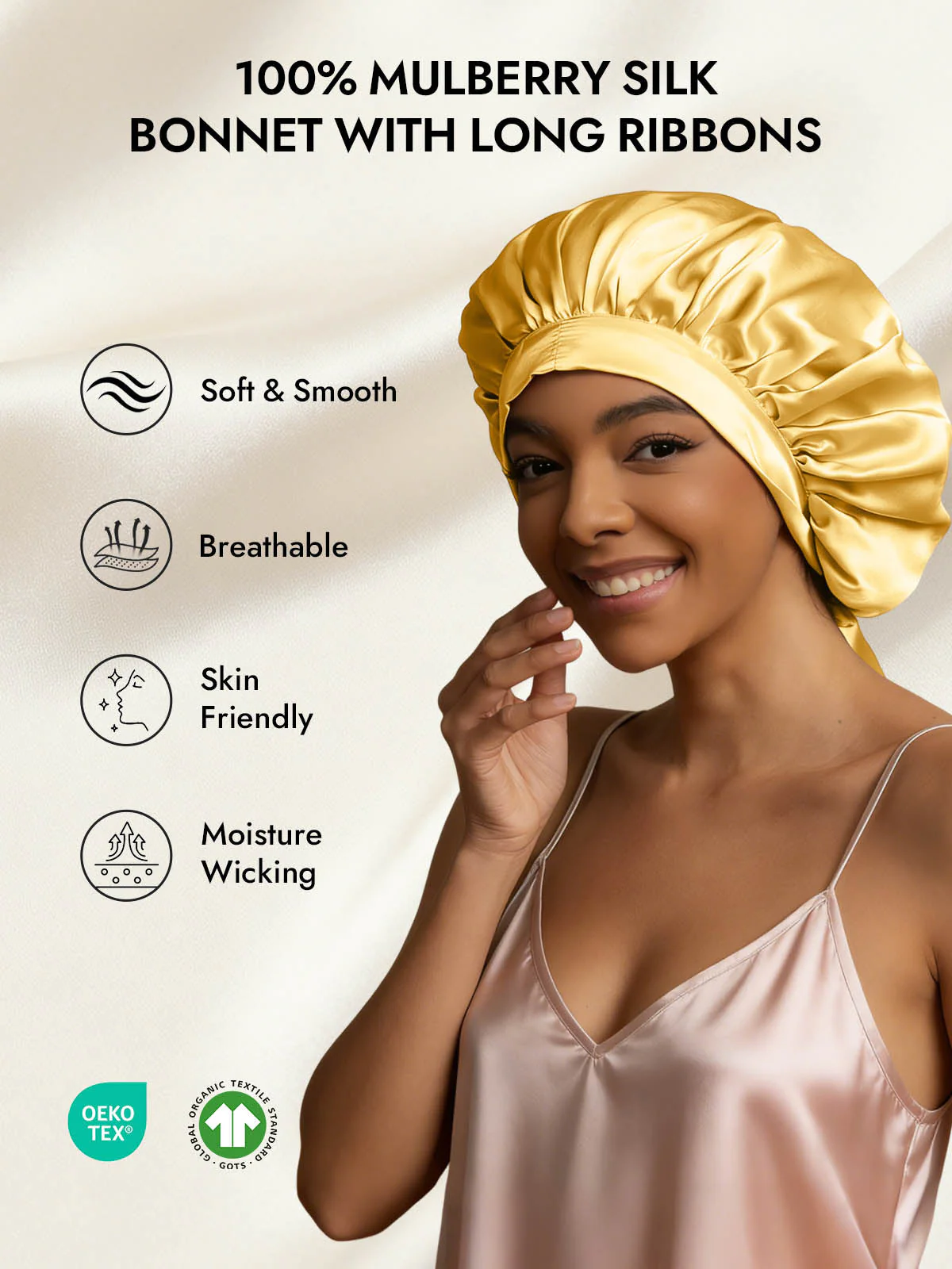 Women's 100% Mulberry Silk Bonnet with Long Ribbons - Image 72