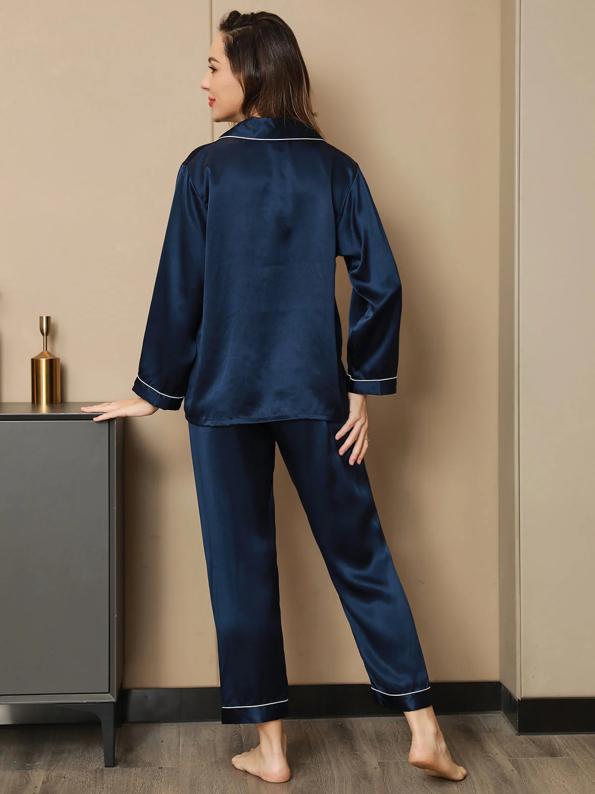 Pure Silk Notch Collar Button Up Women's Pajamas Set - Image 26