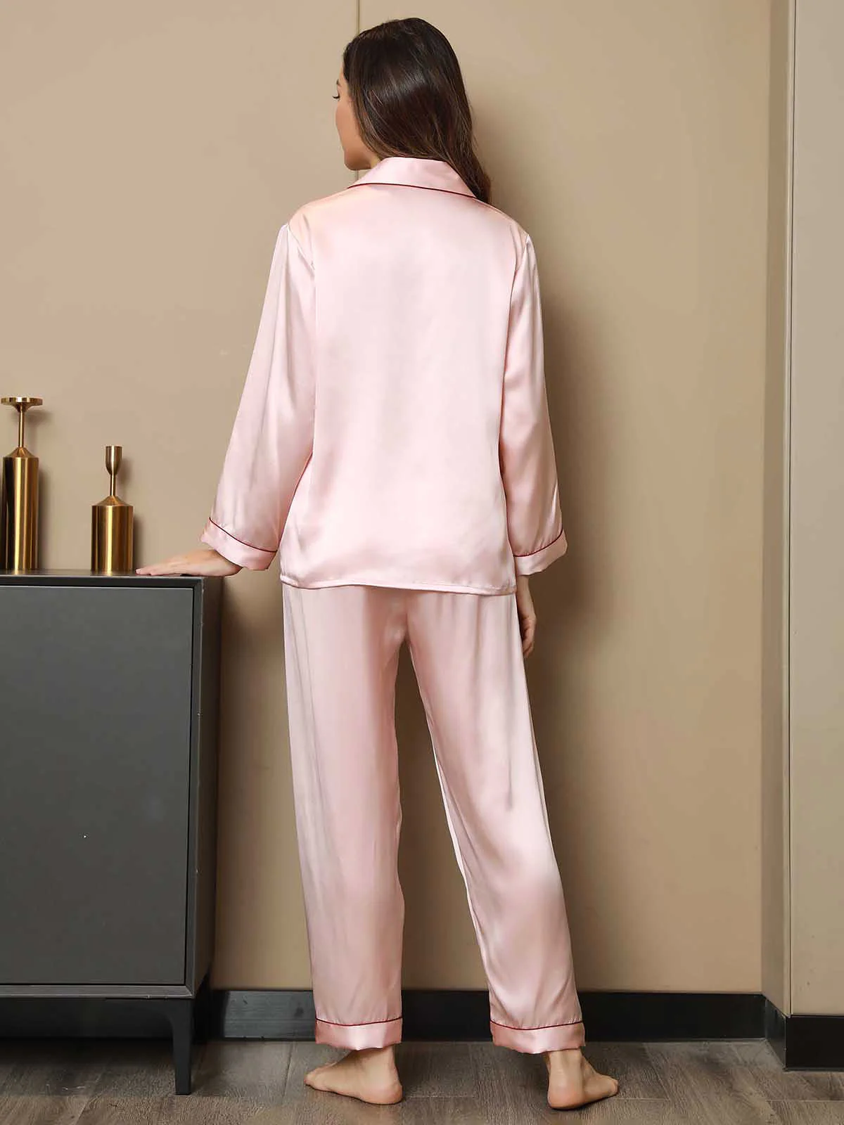 Pure Silk Notch Collar Button Up Women's Pajamas Set - Image 33