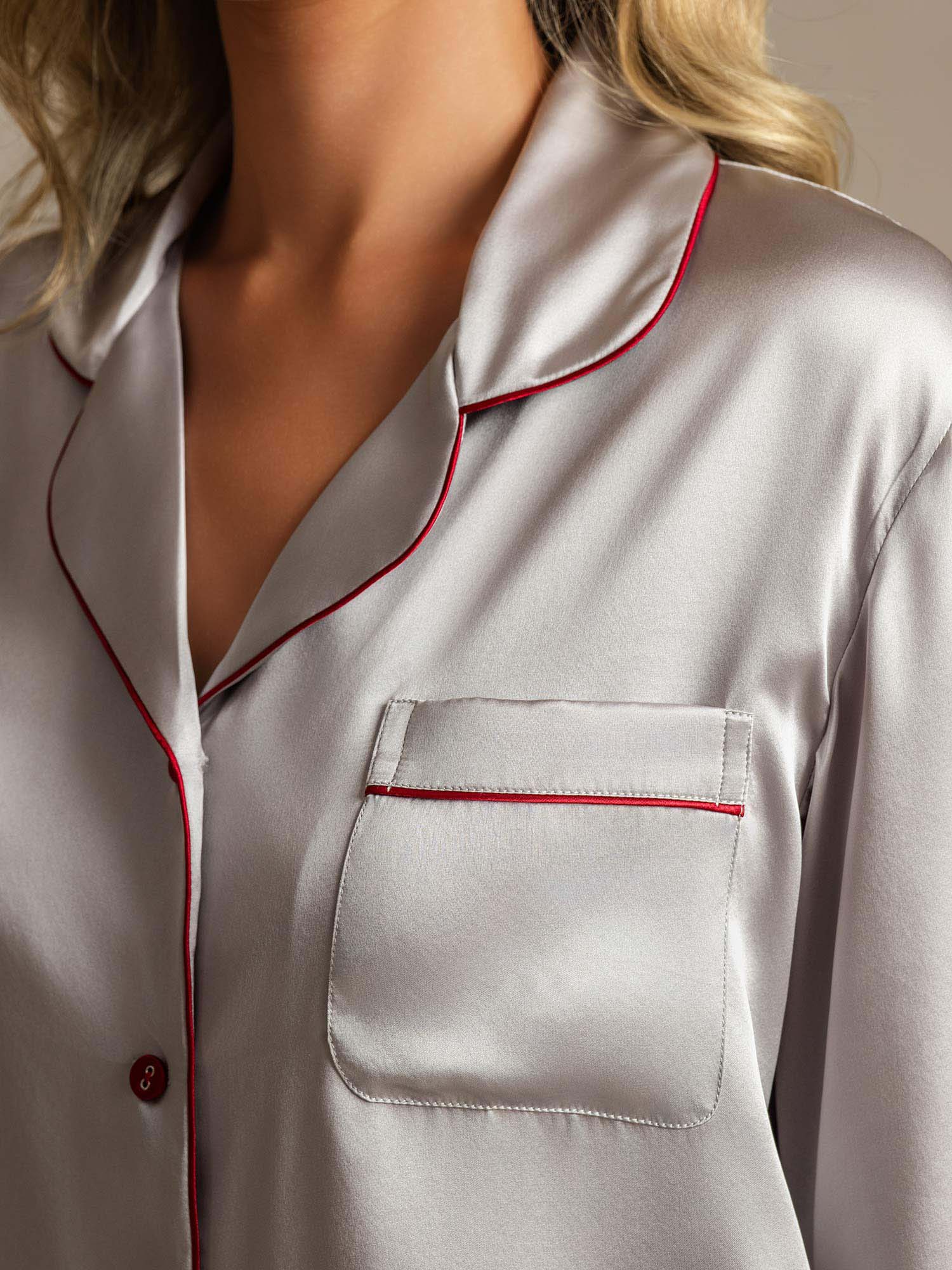 Pure Silk Notch Collar Button Up Women's Pajamas Set - Image 70